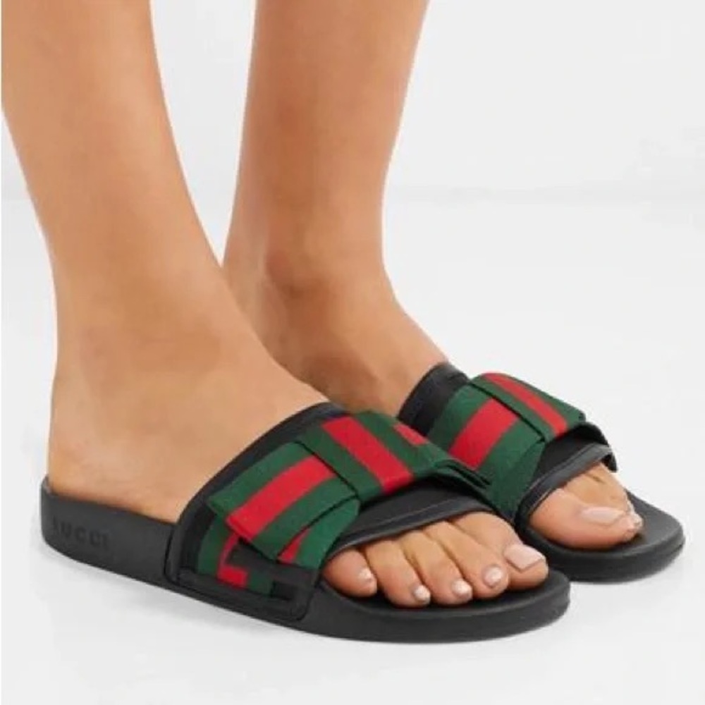 Gucci web satin bow slide sandals